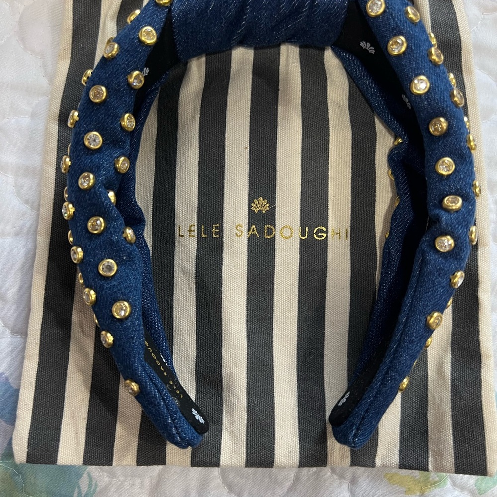 Lele Sadoughi DARK DENIM CRYSTAL   Headband with Gold Accents